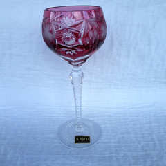 ECHT BLEIKRISTALL Wine Glass 8 1/4″ Cranberry Cut to Clear Crystal Bohemian