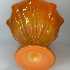 Vintage Art Deco Orange Glass Fruit Bowl Ruffled Centerpiece Footed, 7″