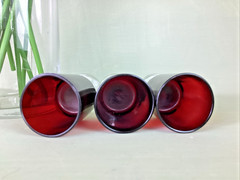 Set of 3 RUBY RED 1 oz Shot Glasses Clear Stem & Base Cordial Made in France