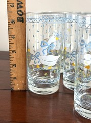 Set of 6 Vintage 1987 Anchor Hocking Goose 12oz Drinking Glasses Blue Bows