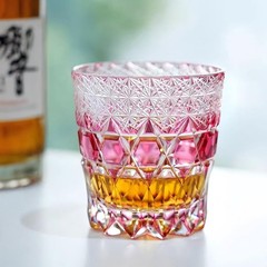 Gold Ruby Crystal Glass Hand Engraved Pink Colored Glass Luxury Whiskey Glasses