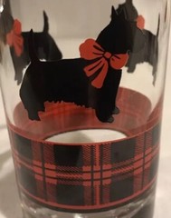 Set of 5 Anchor Hocking Black Scottish Terrier Dog with Red & Black Plaid