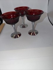 3 Martinville Ruby Red Cocktail Glasses Champagne Wine Cordials