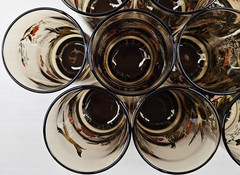10) Yvette Perrin Dogwood Tumblers Set Vintage Smoke Brown Bird Floral Retro Lot
