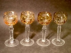 Vintage German Bavarian Crystal Cordial Sherry Glasses Amber Cut to Clear