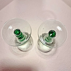 Hand Blown Green Tint Stemmed Wine Glasses Set of 3 Vintage Artisan 8oz