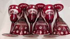 Egermann Czech Bohemian Ruby Red Hand Cut to Clear Cordial Liquor Glass x6