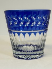Imperial Estate Triumph Crystal Cobalt Blue Cut To Clear Lowball Glass 12oz EUC