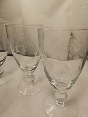 5 Mid Century Etched 6″ Stem Iced Tea/Water Glass Goblet