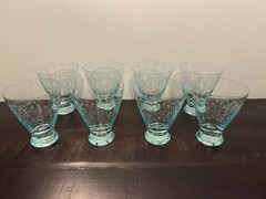Collectors -Very Rare Etched Fostoria Design Set Of 8 Glasses Azure (teal)