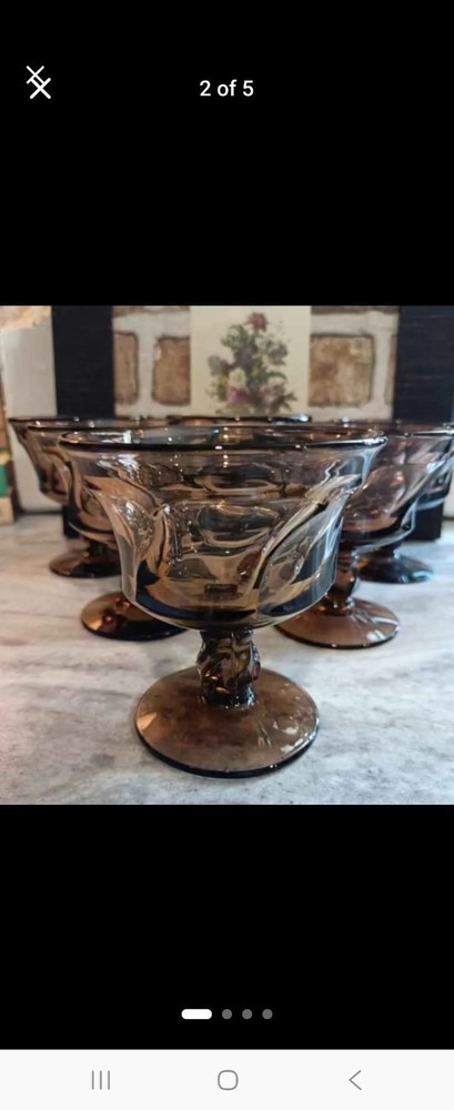Vintage Fostoria Jamestown Brown Smoky Footed Serbet Glasses 4.25″ T – 14 Avail