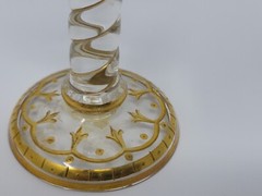 Moser Art Glass Gold Hand Painted Cordial Glass w/ Twist Stem Glue Back