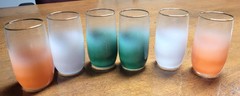 Mid Century Modern Color Fade Gold Rim Set of 6 Glasses