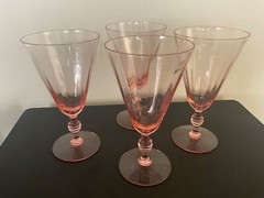 4 Water Goblets glasses 6-5/8″, Fry co. Fry17-10 Pink Diamond Optic stem 17