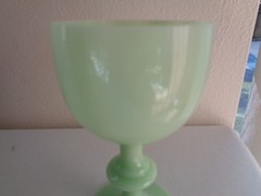 Rare Antique Portieux Vallerysthal Jade Green Opaline Uranium Glass Cordial Stem