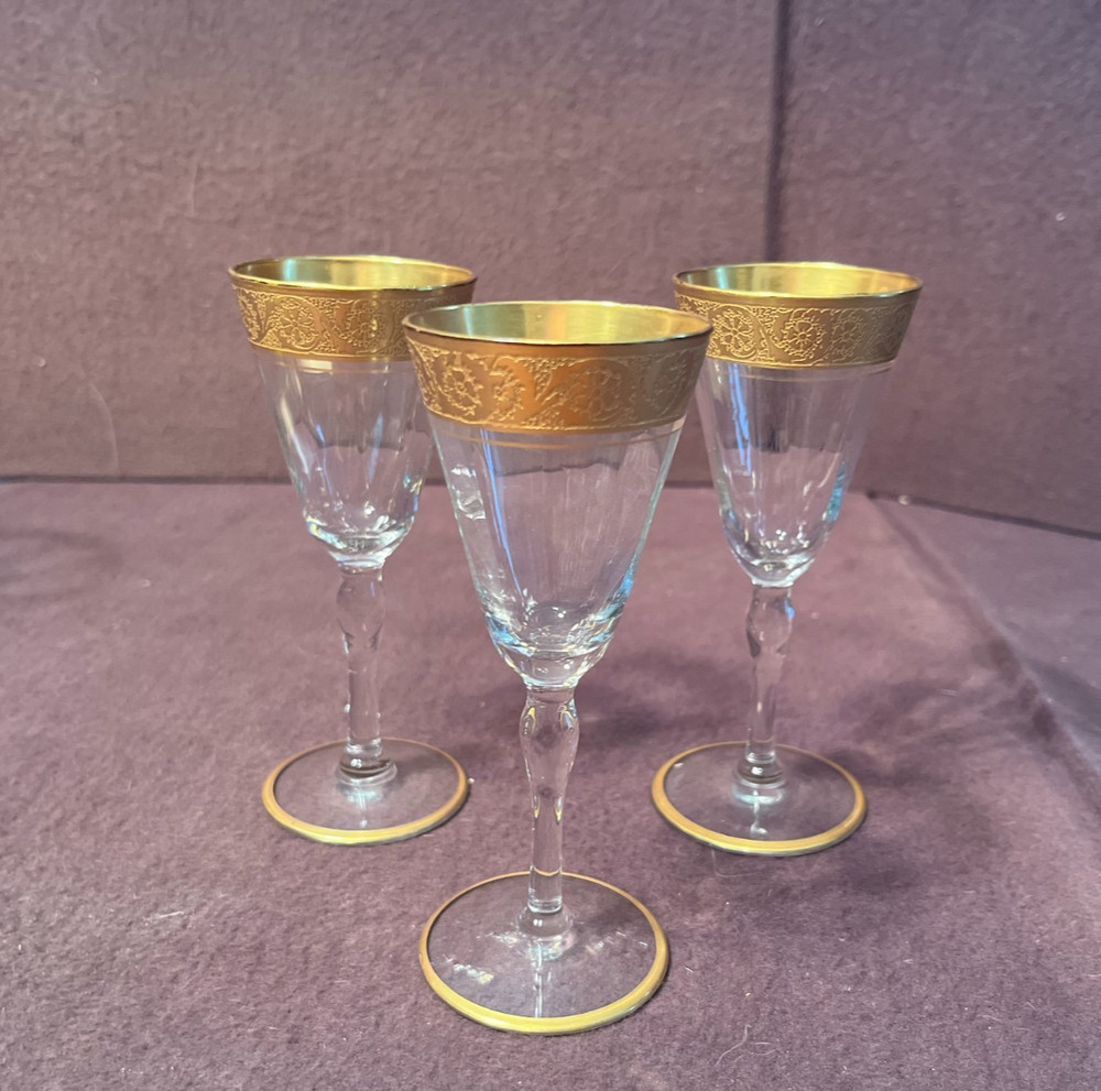 3 Vintage Tiffin Gold Encrusted Franciscan Minton Claret Wines
