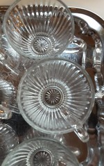 9 Vintage Ribbed Glass Punch Bowl Cups Mid-Century Modern Style