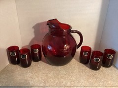 Vintage Royal Ruby Red 19 Piece Glass Drinkware Set Original Box, 12 With Labels