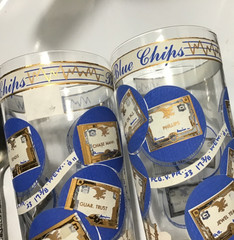 Rare Old MCM Vintage Blue Chip Stocks Double Rocks Glasses Blue&Gold Set of 4