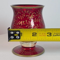 Vintage Bohemian Ruby Red Flashed with Gold tone filigree paint moriage Glass