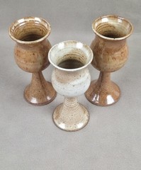 3 Vintage Handmade Wheel Thrown Stoneware Eartenware Pottery Chalices Goblets