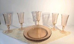 Vintage Arcoroc France Rosaline Pink Swirl 9-Pc Glassware Set – Beautiful Color