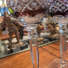 Florderis AJKA Amethyst Hock Wine Glass Crystal Cut to Clear Goblet Unlined Base
