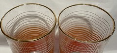 2 Vintage Anchor Hocking Juice Tumblers 12 oz Glasses Orange White Stripe MCM