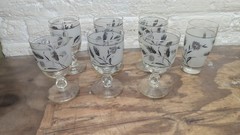 Set of 7 Vintage Libbey Silver Frosted Clear Leaf & Wheat Drinking Glasses
