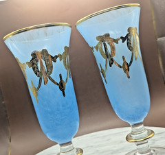 Interglass Italy Medici 24K Set Of 2 Goblets Turquoise Blue 7.5″ Alabaster RARE