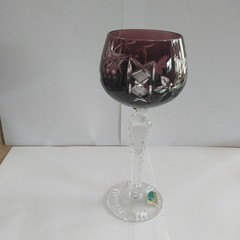 Lausitzer W.Germany Cut to Clear Crystal Amethyst Grapes Goblet Wine Glass 7.5″