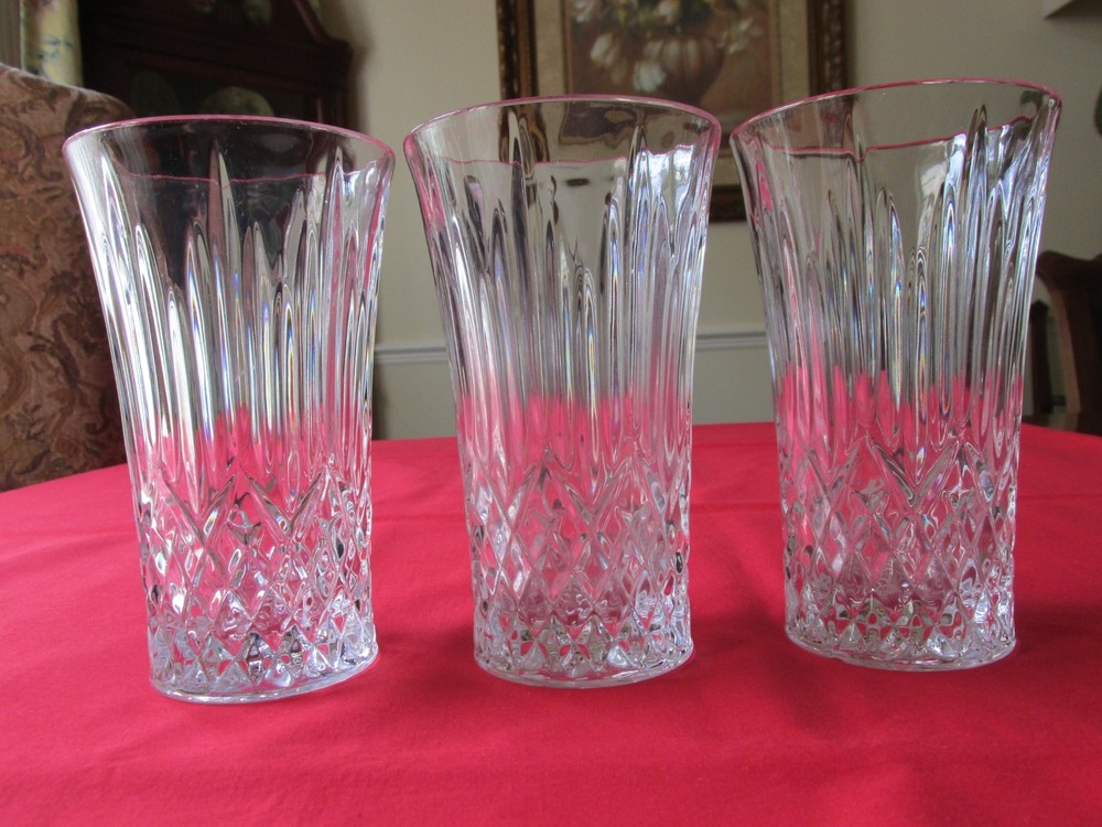 3 Fostoria BENNINGTON Criss Cross/Vertical Cuts Crystal Highball Tumblers 5 5/8″