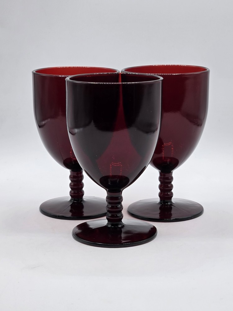 Vintage Anchor Hocking Ruby Red Goblets Set Of 3