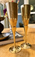 CHEERS! Vintage Pair Brass & Silver Plate Champagne Flutes