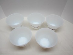 5 Vintage 2 1/4″ Milk Glass Dynaware Mexico Custard Dessert Cups Floral