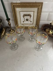 Vintage LIBBEY Crisa Autumn Leaves & Acorns Water Wine Goblets Stemware Set of 4