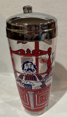 Vtg MCM Glass 10” Cocktail Shaker Drink Mixer 6 Drink Recipes Chrome Lid