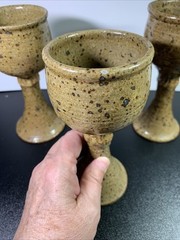 3 Handmade Studio Art Pottery Signed by Artist Wine Goblets 6 1/2″