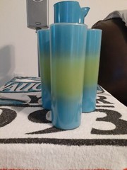 RARE Vintage 60′ MCM GREEN & BLUE Frosted Blendo Pitcher and Glass Set Ombré