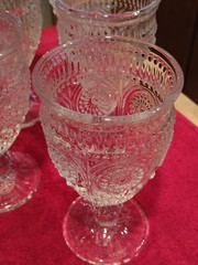 Pioneer Woman Adeline Clear Footed Goblets 12 Oz Four (6) 6-1/2″ tall EUC