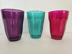 3 Pasabahce Palaks Vintage Jewel Tone 4.25″ Drinking Juice Glasses FREE SHIPPING