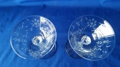 2- RIEKES CRISA Gray Cut Floral Crystal 6″ Champagne Stems☆Excellent Condition☆