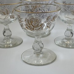 Vintage MCM Set of 4 Glasses Libbey Rose Bouquet Champagne Tall Sherbert Barware