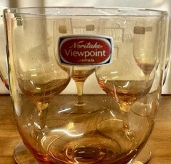 Wine Glass MCM Amber Set Of 7 Japan Made Elegant Shabby Chic Farmhouse Country