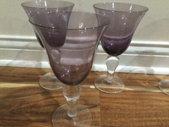pair(s) Hand Blown Dark Purple Amethyst Clear 8» bulbous Stems Goblets mint