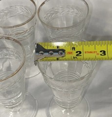 VTG Set 6 Federal Glass Clear Etched Footed Ribbed Tumbler 4 1/2” Tall