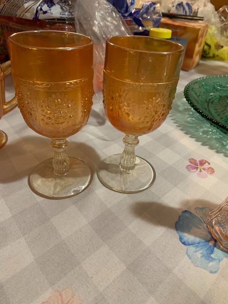 Vintage FENTON Carnival Glass Marigold Orange Tree Design Wine Goblet Stem
