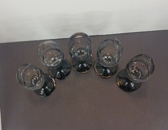 Vintage Luminarc France Domino Black Stemmed Clear Champagne Glass Flutes Set 5