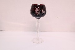 SET of 5 BOHEMIAN CZECH CUT TO CLEAR Hock Wine GLASSES Goblets RUBY RED 8″