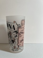 Hazel Atlas VTG Arizona Souvenir Glass 5” Pink Frosted Mid Century Western